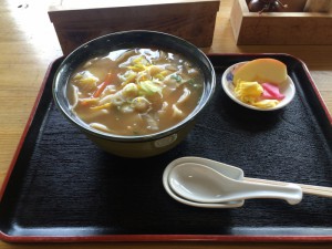 野菜たっぷりで700円 名物ひもかわうどん